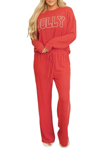 Women Pajamas Set Loungewear Ribbed Long Sleeve Top and Pants with Pockets Lounge Sweatsuit Set | Amazon (US)