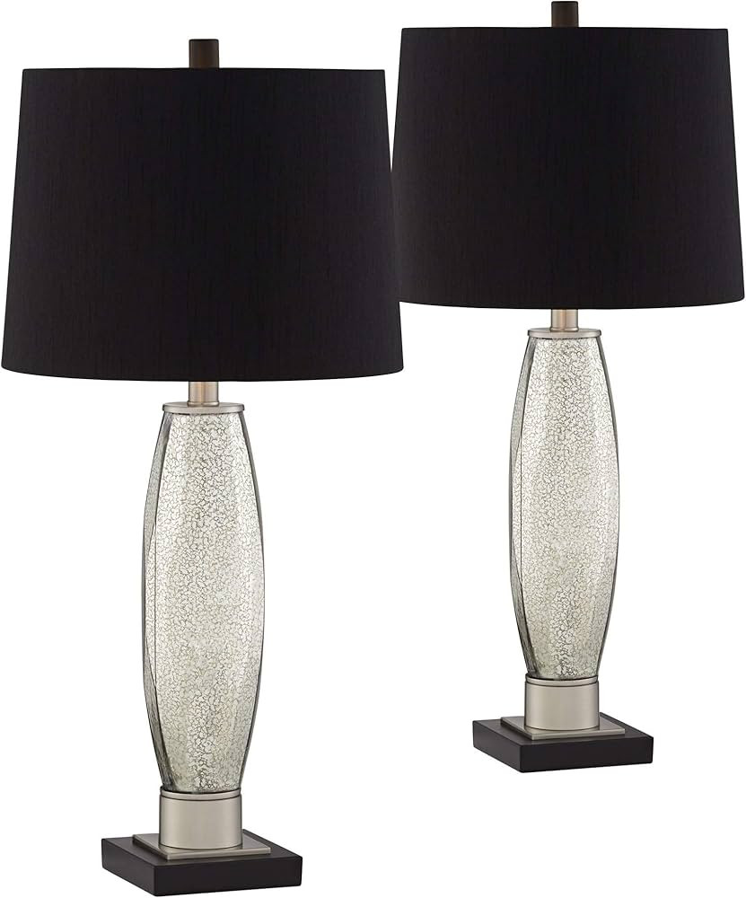 Regency Hill Landro Modern Luxury Table Lamps 27 1/2" Tall Set of 2 Mercury Glass Silver Black Fa... | Amazon (US)