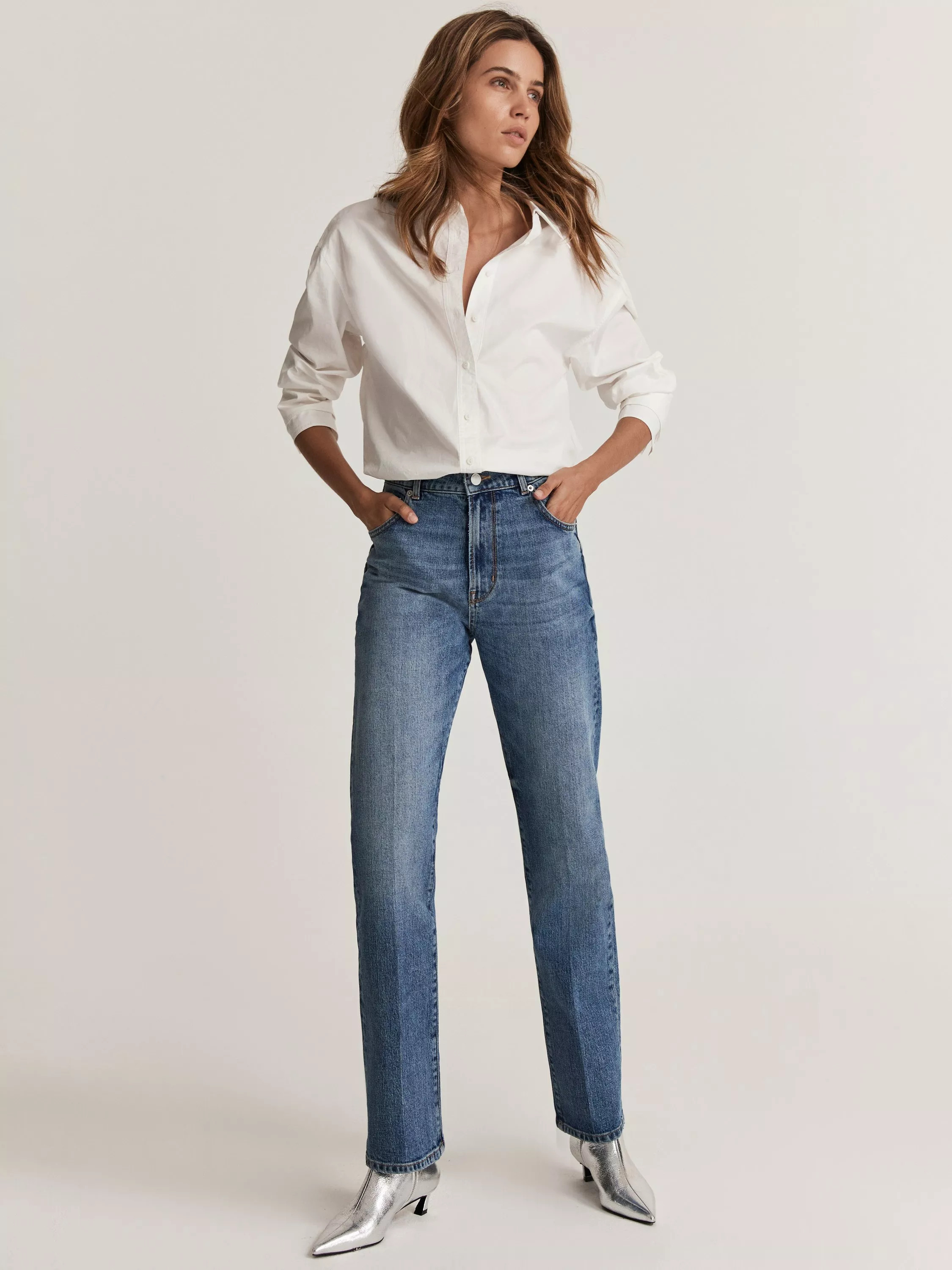 Mint Velvet High Rise Straight Leg Jeans, Blue | John Lewis (UK)