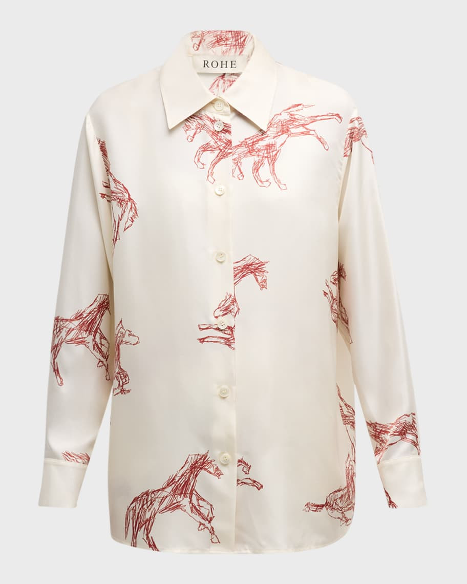 Long-Sleeve Silk Ballpoint Horse Shirt | Neiman Marcus