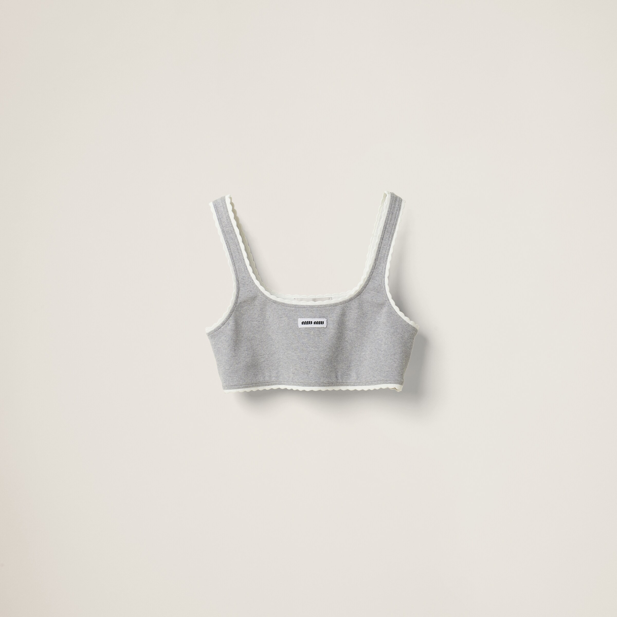 Grey Ribbed Knit Top | Miu Miu | Miu Miu US
