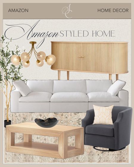 Amazon styled home includes fluted buffet, chandelier, sofa, accent chair, throw pillow, coffee table, decorative bowl, area rug, faux tree.

Home decor, styled home, living room decor, neutral home decor, modern decor

#LTKhome #LTKstyletip #LTKfindsunder100