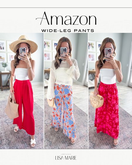 Amazon wide leg pants. Vacation outfits. Cruise outfits. Beach vacation. Resort wear. Amazon crochet top in XS. Honeymoon outfits. European outfits. Bachelorette party. Clear wedges are TTS 

Left: XS short and TTS
Middle: XS, elastic in the waist. A little long with flats but perfect with the wedges!
Right: Size small and a little big on me. 

#LTKwedding #LTKtravel #LTKshoecrush