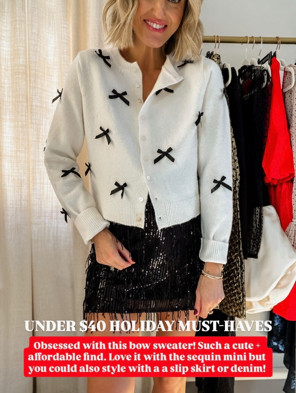 Can’t believe these two pieces are Target finds! So affordable & cute for the holiday season! Love the bows on the cardigan! Wearing M in cardigan & S in skirt! 

Loverly Grey, cardigan, sequin skirt, Target, holiday looks, holiday party, Christmas party 

#LTKHoliday #LTKSeasonal