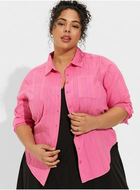 Lizzie Cotton Shadow Stripe Button Down Shirt | Torrid (US & Canada)