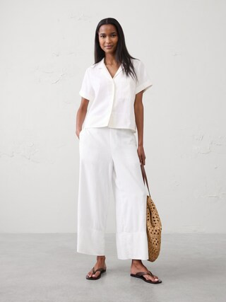 Wide-Leg High-Rise Linen-Blend Cropped Pull-On Pant | Banana Republic Factory
