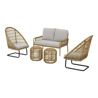 Hampton Bay Sierra Creek Tan 5-Piece Wicker Outdoor Patio Conversation Deep Seating Set with Cush... | The Home Depot