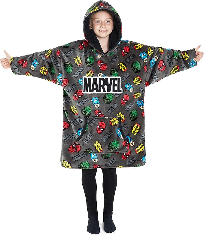 Marvel Avengers Blanket Hoodie for Kids, Teens Fleece Sweatshirt with Sherpa Hood Black Panther L... | Amazon (US)