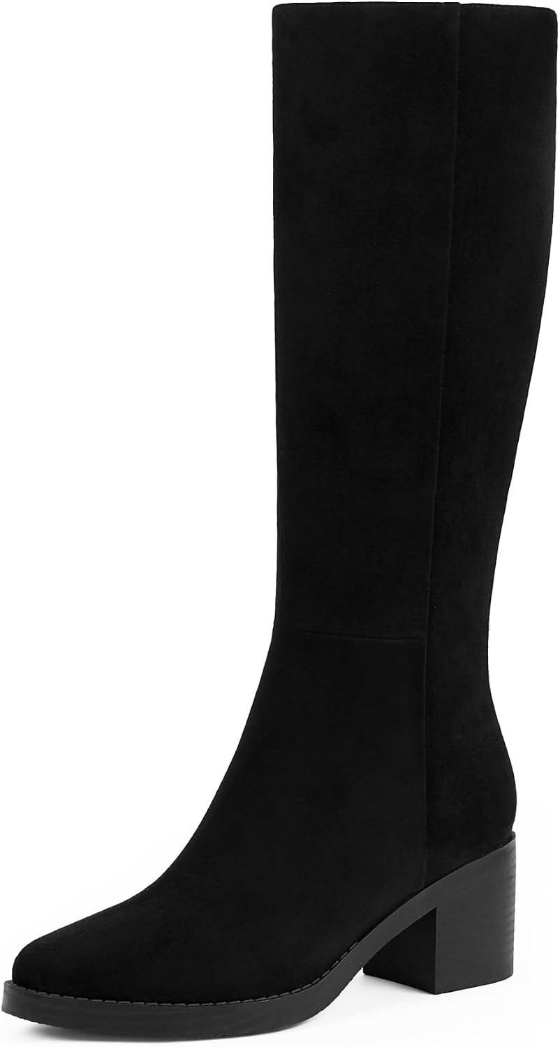 Womens Knee High Boots Chunky Low Heel Round Toe Tall Long Boots | Amazon (US)