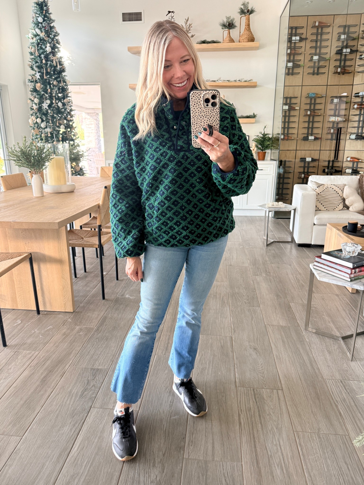 Size small fleece with mother jeans and black Nikes. Sneakers size 8 tts and 25 jeans run big 

#LTKOver40 #LTKmomlife #LTKootd