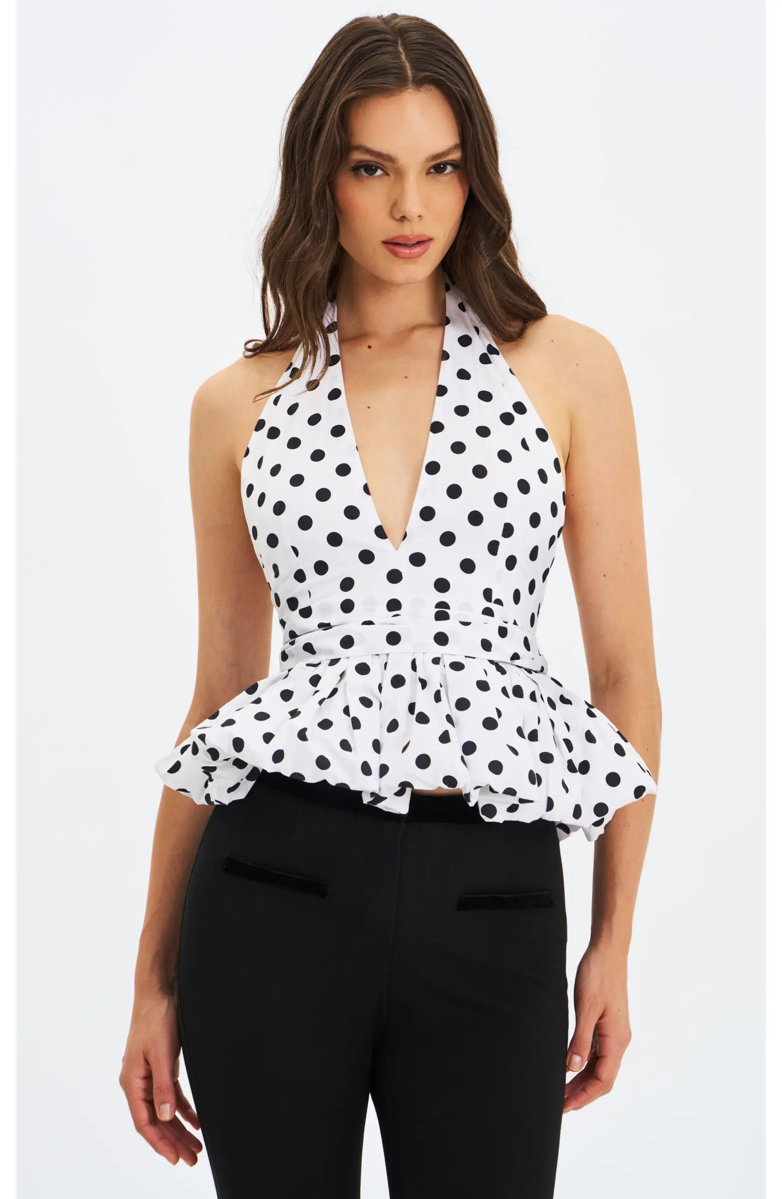 Miss Circle IleneIlene Halter Peplum Polka Dot Blouse Top | Nordstrom | Nordstrom