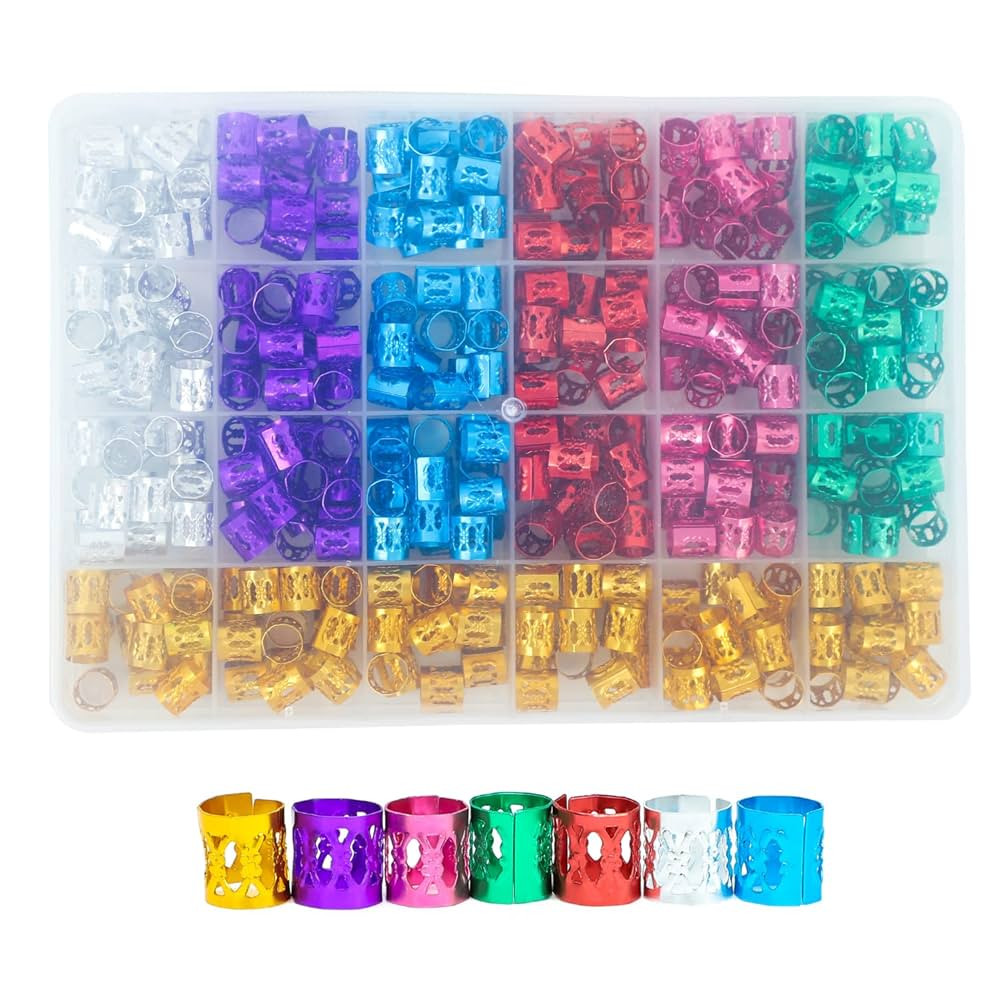 400pcs Hair Jewelry for Braids, Dreadlocks, Beads, Cuffs, Rings & Clips - Colorful Aluminum, Adju... | Amazon (US)