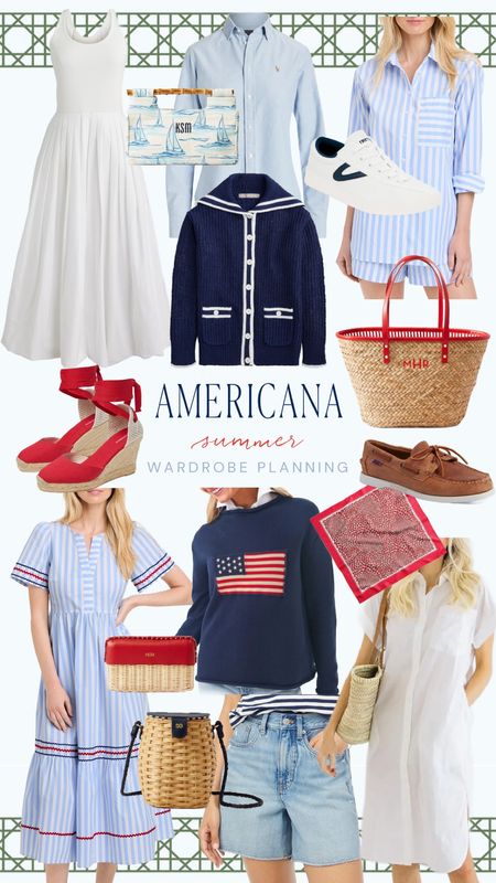 Red, White, & Blue Summer Favorite Finds: new wicker basket bags, wicker clutch, palm tote, flag sweater, dresses, striped shirts, cut off shorts, boat shoes, red espadrilles, red scarf, beach cover ups 

#LTKGiftGuide #LTKover40 #LTKstyletip