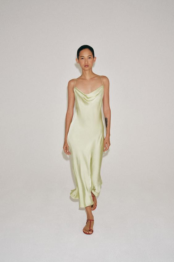Zara - Satin Slip Dress Zw Collection - Sea Green - M - Woman | Zara US
