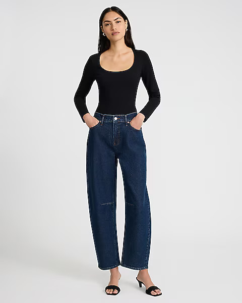 Body Contour Stretch Cotton Scoop Neck Long Sleeve Bodysuit | Express