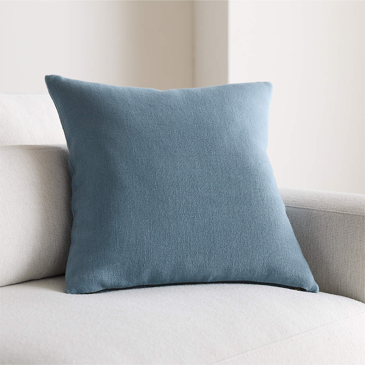 Relaxed Linen Layering 20"x20" Blue Throw Pillow Cover + Reviews | Crate & Barrel | Crate & Barrel