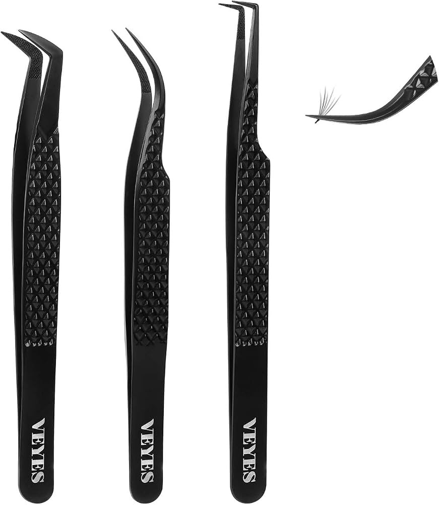 VEYES INC Lash Tweezers for Eyelash Extensions,Fiber Tip Tweezers Kit for Individual Classic and ... | Amazon (US)