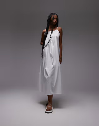 ARKET pure cotton poplin maxi beach dress with spaghetti straps in white | ASOS | ASOS (Global)