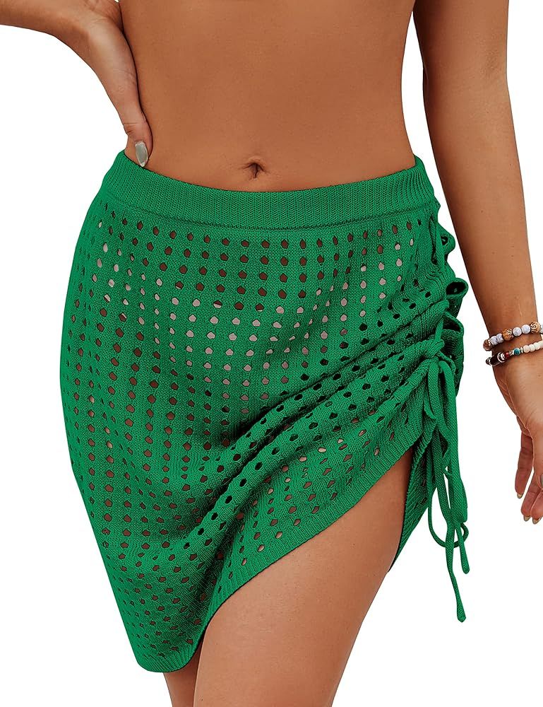 MEROKEETY Women's Crochet Skirt Cover Ups Bathing Suit Beach Swim Hollow Out Tassel Mesh Coverup | Amazon (US)