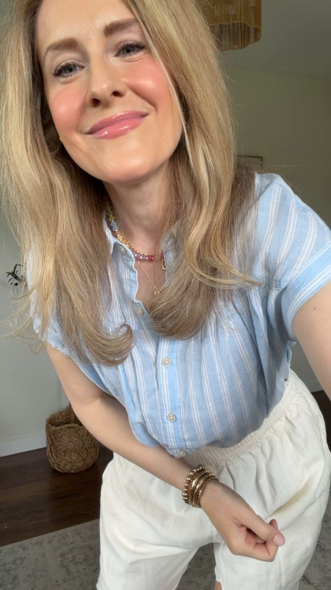 Walmart camp shirt linen/rayon blend, wearing size small. Runs big. Armholes are pretty wide so you may want to wear a cami or pretty bralette underneath. Matching shorts too! #walmartfashion

#LTKOver40