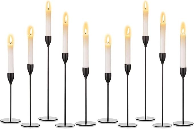 Black Candlestick Holders Set of 10, Black Candle Holder Taper Candle Holders, Metal Candle Stick... | Amazon (US)