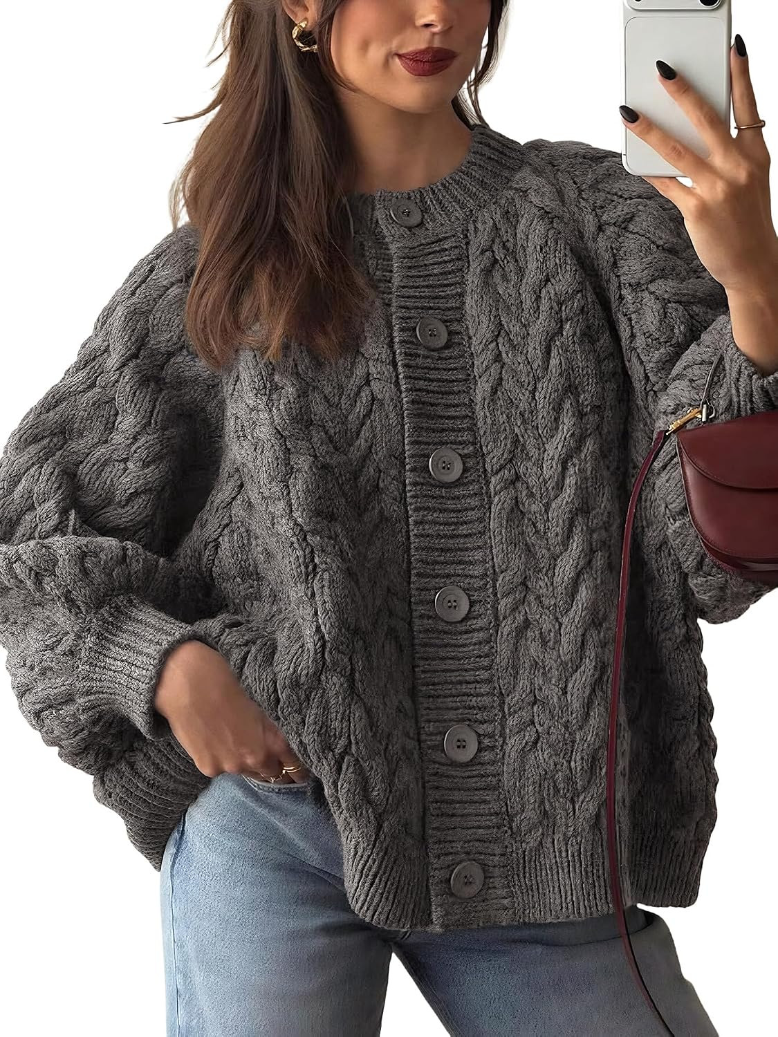 Cardigan Sweaters for Women Oversized Chunky Cable Knit Button Down | Amazon (US)