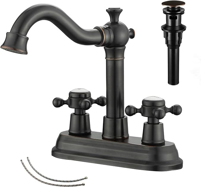GGStudy Bathroom Faucet Oil Rubbed Bronze 2 Handles 4 Inches Centerset Bathroom Vanity with Drain... | Amazon (US)