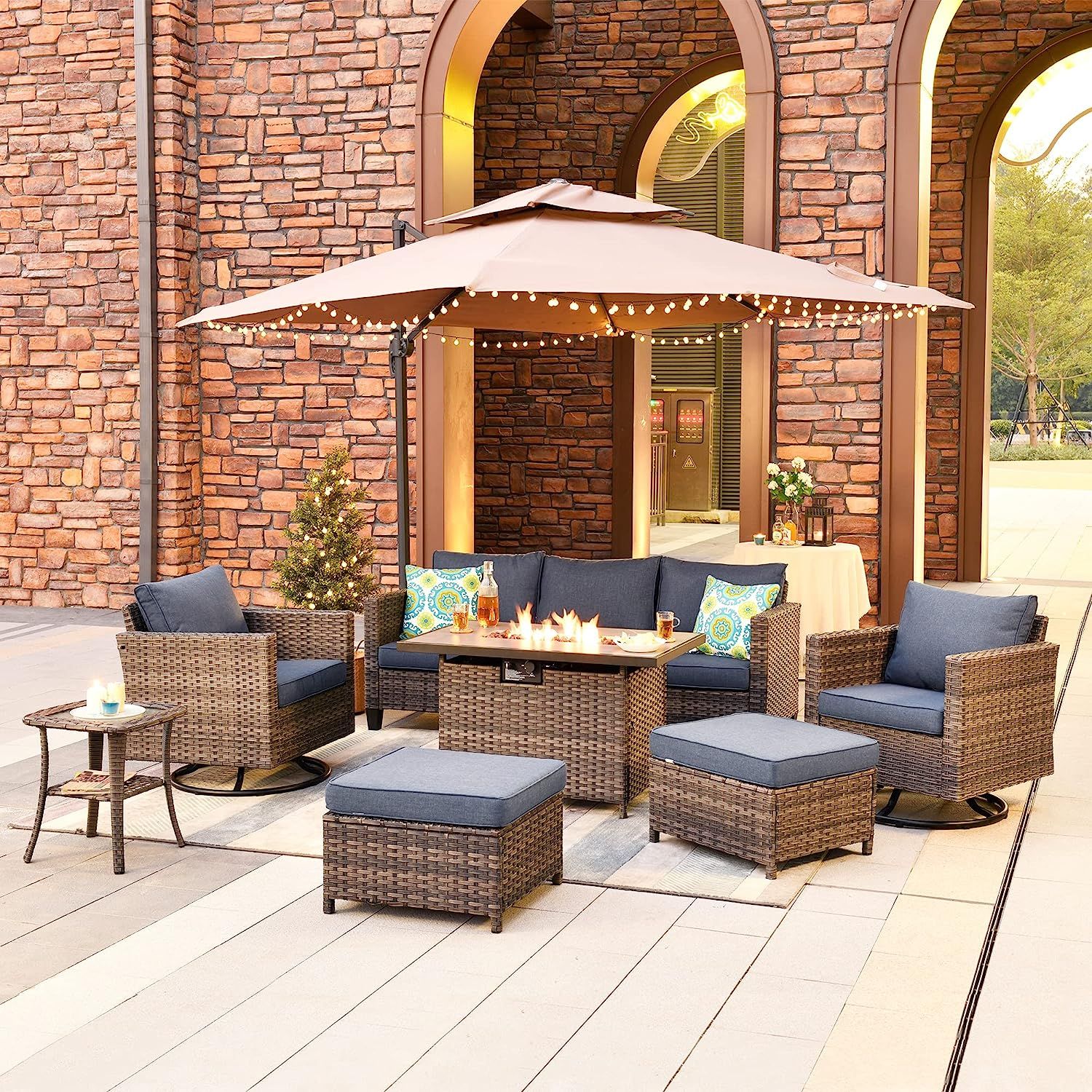 ovios Patio Furniture Set 7 PCS Outdoor Wicker Rattan Sofa Set with 360 Degree Swivel Rocking Cha... | Amazon (US)
