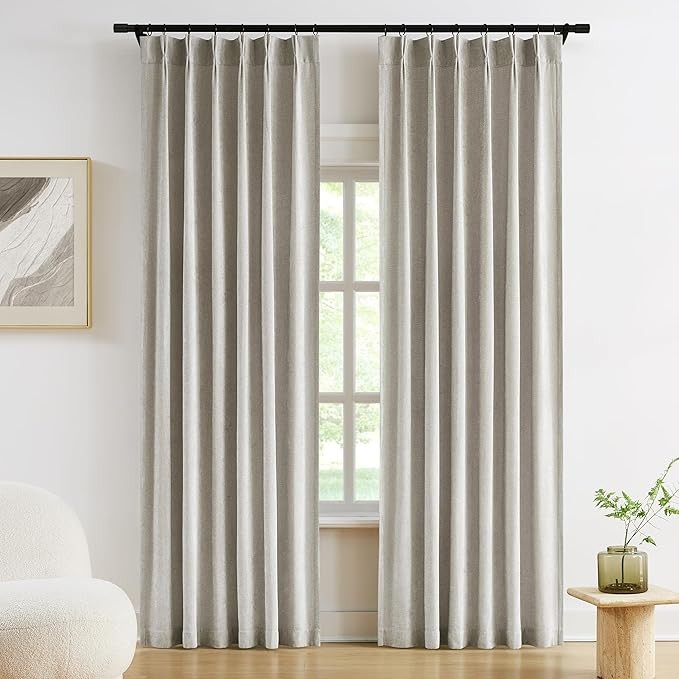 Vision Home Silver Gray Pinch Pleated Curtains Velvet Chenille Light Filtering Window Curtains 95... | Amazon (US)