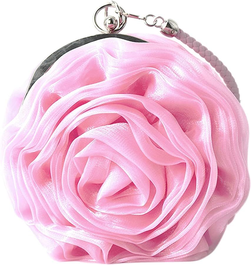 Buddy Women Rose Shaped Clutch Soft Satin Wristlet Handbag Wedding Party Purse | Amazon (US)