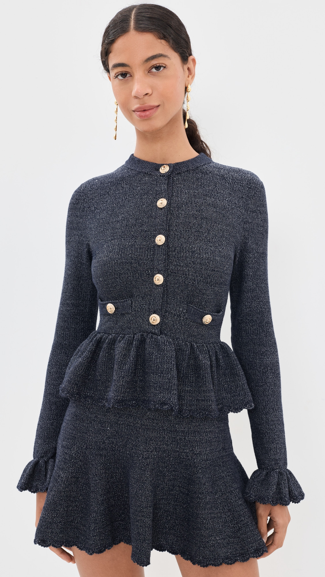Self Portrait Textured Knit Mini Dress Navy XS | Shopbop