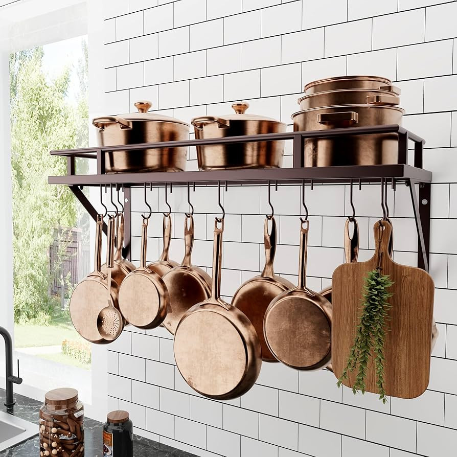 KES 30-Inch Oiled Bronze Pot Rack, Wall Mounted Hanging Pot and Pan Organizer with 12 Sturdy Hook... | Amazon (US)