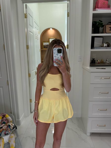 help me decide to keep or return! this style romper is a favorite of mine. I have it in several colors. and although I LOVE this yellow color, I don’t love how you can see the underwear lining, so this might be a return for me. if that doesn’t bother you, this color is stunning in person, and will make you look so tan! (wearing size small) 

athleisure, free people movement, romper, work out clothes, travel outfit, mom fit 

#LTKfindsunder100 #LTKSeasonal