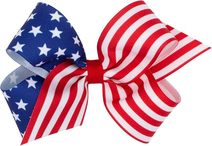 Wee Ones Girls' Patriotic Stars and Stripes Print Grosgrain Hair Bow, Royal Blue, Medium | Amazon (US)
