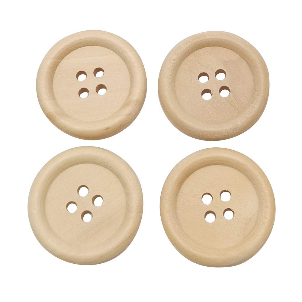 Chenkou Craft 40pcs 25mm 1" Round Natural Wood Buttons 4 Holes Craft Sewing Button (25mm) | Amazon (US)