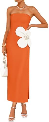 ZESICA Womens Summer Cocktail Strapless Bodycon Maxi Dress | Backless, Floral Tube Dress, Formal ... | Amazon (US)