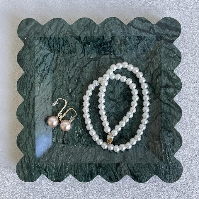 Vintage Natural Marble Tray Small Ornaments Wave Tray Handmade Storage Dish for Counter, Vanity, ... | Amazon (US)