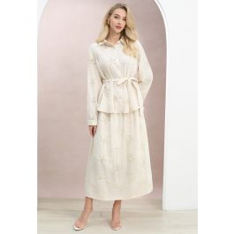 Ocean-Inspired Embroidery Cotton Shirt and Maxi Skirt Set in Cream for Beach Days & Resort Wear | Chicwish