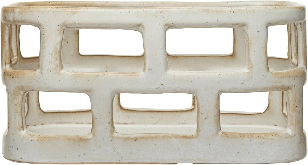 Creative Co-Op Stoneware Food Storage Basket with Distressed Matte Finish, White | Amazon (US)