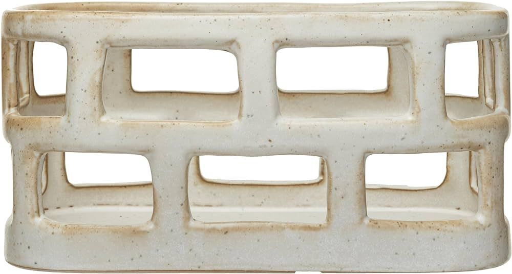 Creative Co-Op Stoneware Food Storage Basket with Distressed Matte Finish, White | Amazon (US)
