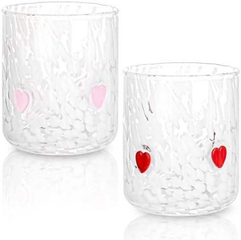 ZUQMZUQ 2 Pcs Valentine's Day Icon Glass Cups Set - 14 oz Heart Themed Stemless Wine Glasses Doub... | Amazon (US)