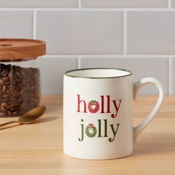 16oz Stoneware Holly Jolly Christmas Mug White - Threshold™ | Target