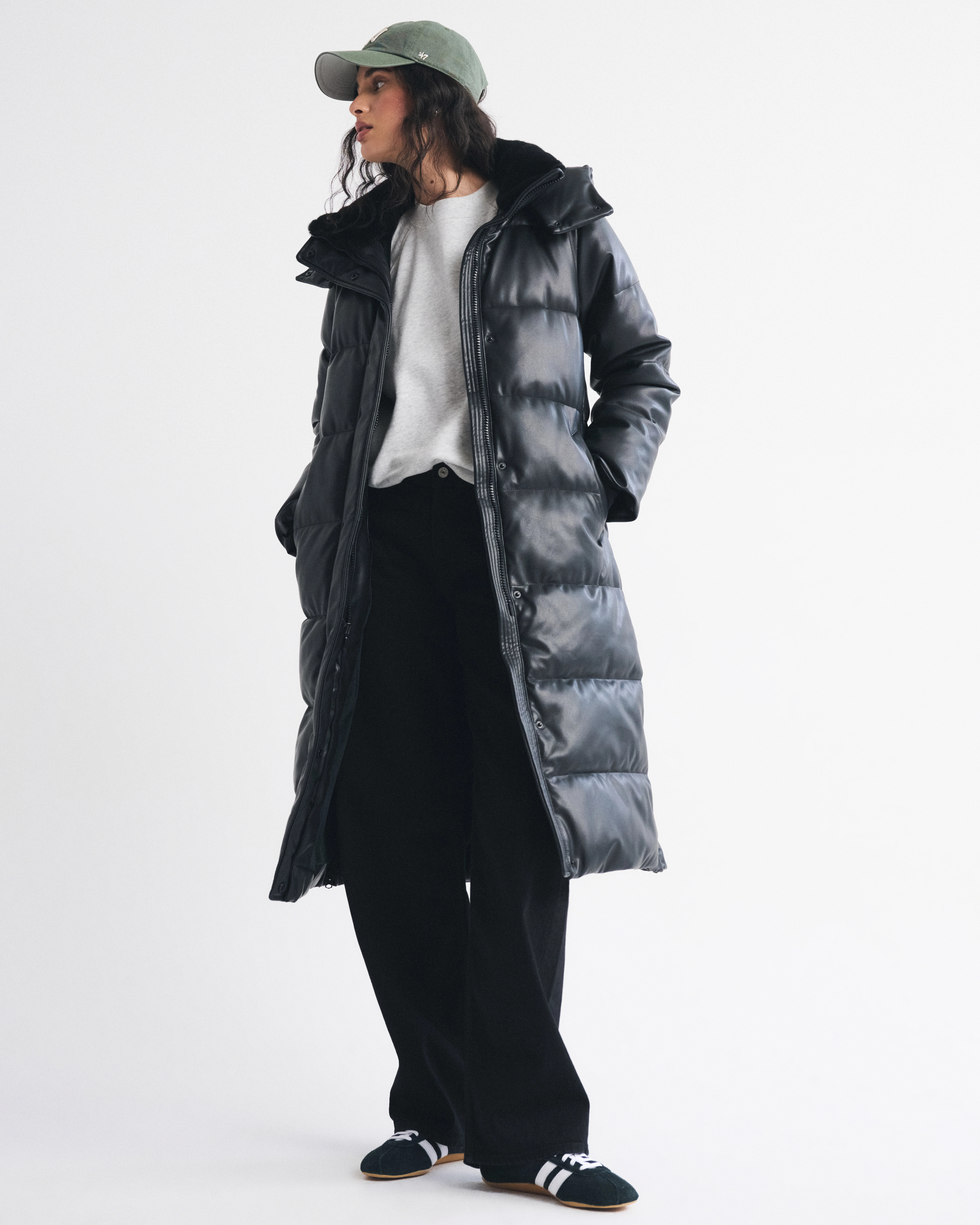Vegan Leather Long Puffer | Abercrombie & Fitch (US)