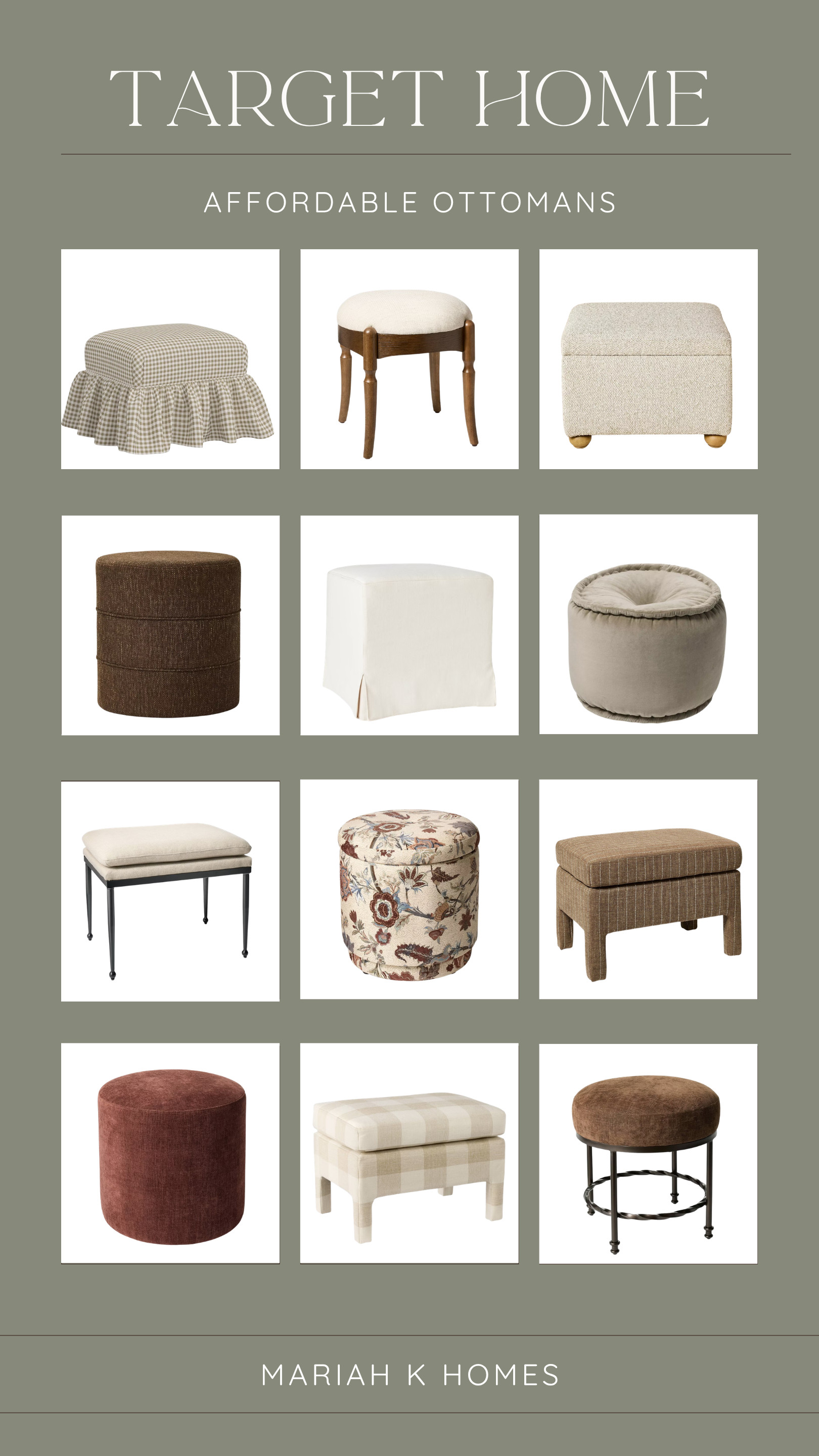One of my favorite things to shop at Target? Their ottomans! They have SO many high-end, designer-inspired styles at affordable prices. #TargetHome #TargetFinds #Ottoman #HomeDecor #DesignerInspired #LookForLess #AffordableHomeDecor #LivingRoomDecor #HomeFinds #mariahkoehle #mariahkhomes #socialagentcircle #expluxury #exprealty 

 #LTKHome #LTKSaleAlert
