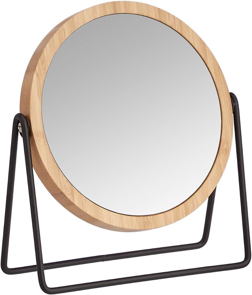 Amazon Basics Vanity Round Mirror with Bamboo Rim, Magnification, Tabletop Mount, Black, 7.56"L x... | Amazon (US)