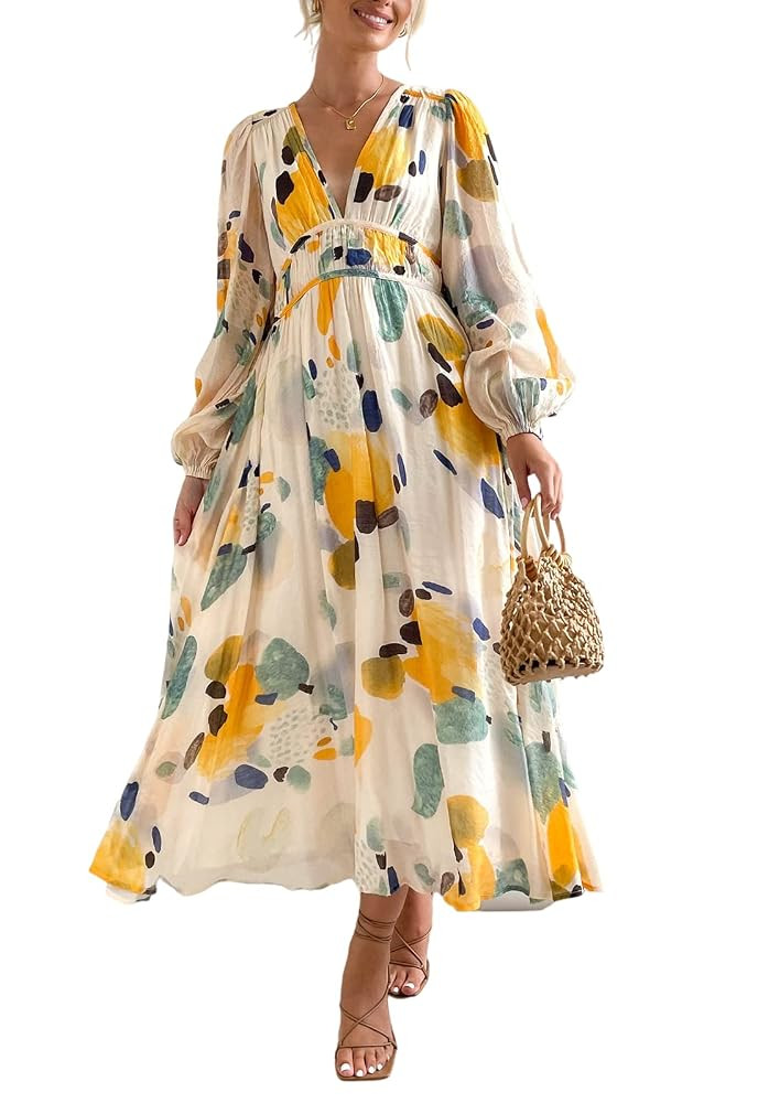 Sissyaki Women's Long Sleeve Boho Floral Maxi Dress Summer Fall Wedding Guest Dress | Amazon (US)