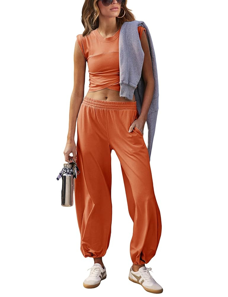 Springrain Womens Two Pieces Outfits Casual Lounge Sets Cropped Tops Sweatpants Tracksuit with Po... | Amazon (US)