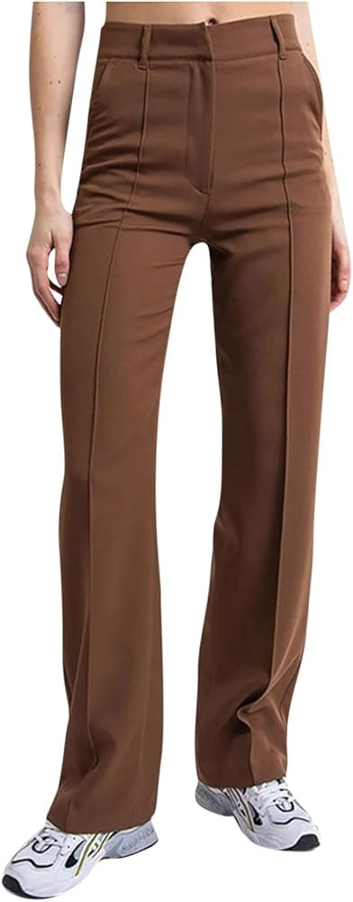 Women's Business Casual Pants Color Pants Fashion Straight-Leg Trousers Slim-Fit with Pockets Flo... | Amazon (US)