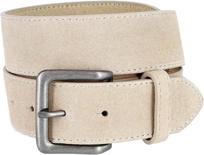 Square Buckle Casual Jean Suede Leather Belt 1 1/2" Wide | Amazon (US)