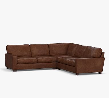 Turner Square Arm Leather 3-Piece L-Sectional | Pottery Barn (US)